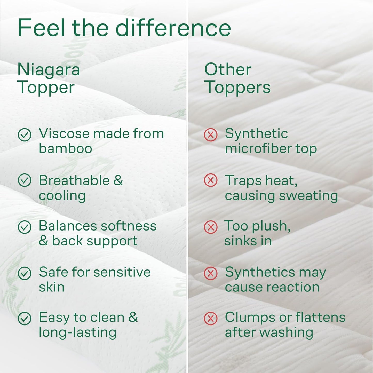 Niagara Ultra Soft Full XL Mattress Topper - Bamboo Viscose Pillow Top for Back Pain Relief | Naturally Cooling Green