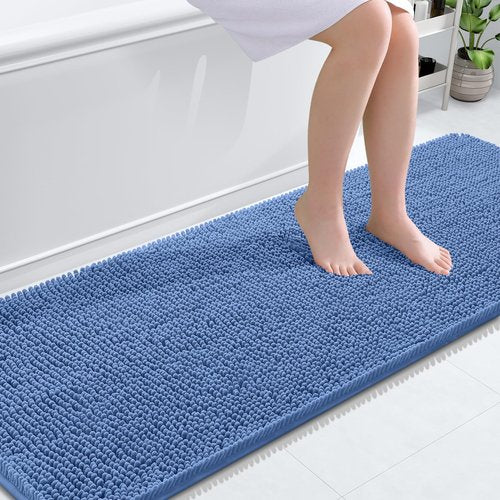 OLANLY Bathroom Rugs 70x24, Extra Soft Absorbent Chenille Bath Rugs, Rubber Backing Quick Dry, Machine Washable Bath Mats for Bathroom Floor, Tub and Shower, Home Decor Accessories, Cornflower Blue