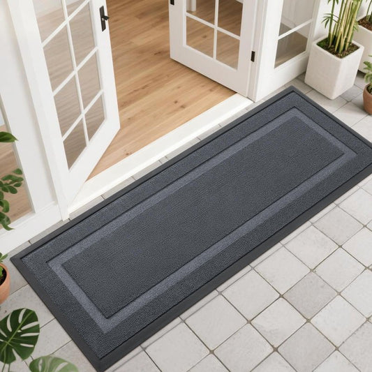 OLANLY Front Door Mat Indoor Outdoor Entrance, Waterproof All-Season, All-Weather Doormat, Sturdy Natural Rubber, Low Profile, Easy Clean Patio Porch Entryway Mat, 47x17, Charcoal Gray