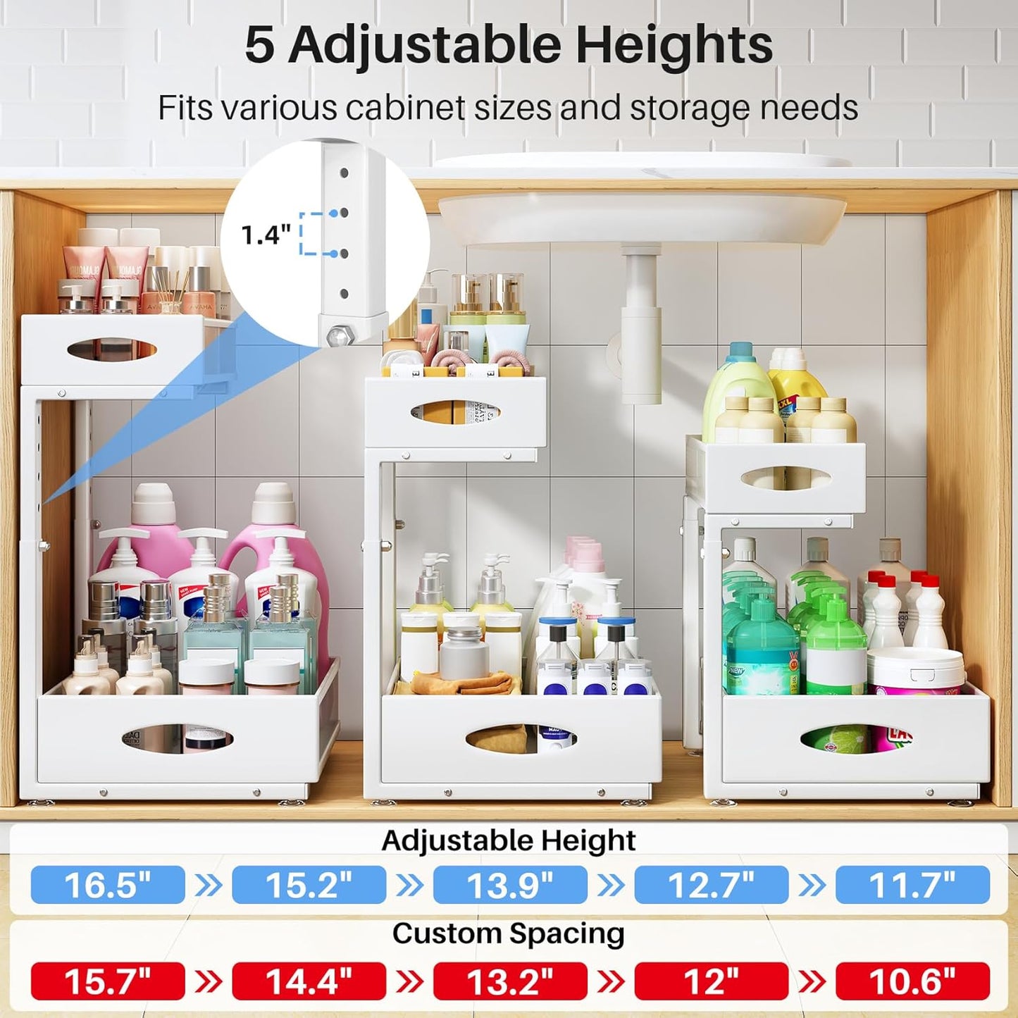Under Sink Organizer | 2-Pack 2-Tier Pull-Out Shelf with Mesh Drawers for Kitchen & Bathroom
