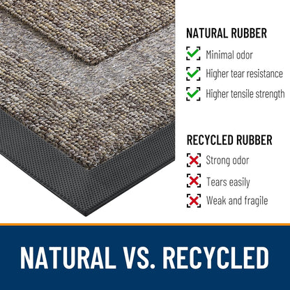 OLANLY Waterproof Front Door Mat - All-Season Natural Rubber Doormat | Easy Clean, Low Profile, 29.5x17, Khaki & White