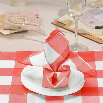 Buffalo Plaid Table Napkins Set of 50, 17x17 Inch, Waterproof Gingham Pattern (Red & White) - Candy Clean Washable