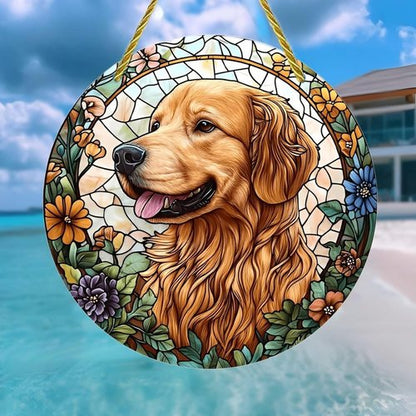 Golden Retriever Acrylic Suncatcher - 7-Inch Floral Stained Glass Window Art Decor | Perfect Gift & Garden Ornament