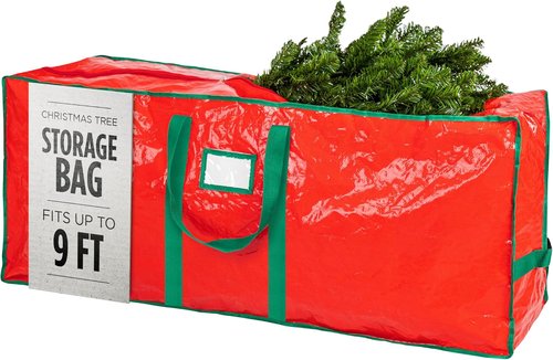 Handy Laundry Christmas Tree Storage Bag - Heavy Duty Waterproof Tarp for 9-Foot Tree | Red with Reinforced Handles & Double Zipper