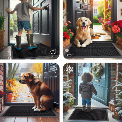 Smiry Front Door Mat Outside Entrance, Heavy Duty Natural Rubber Doormat, Non Slip, Trap Dirt and Moisture, Easy Clean, Low Profile Welcome Floor Mats for Indoor Outdoor Entry, 35x23 Inch, Black