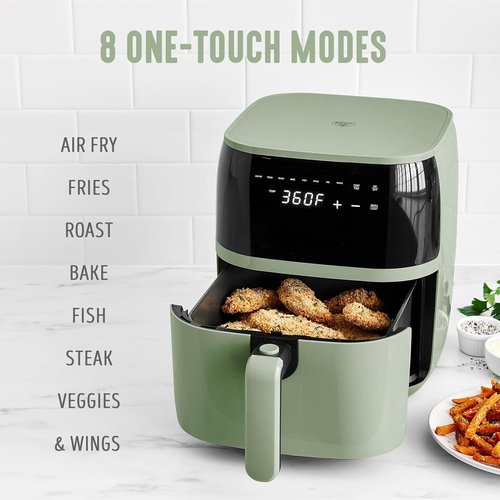 GreenLife 5.3 QT Compact Electric Air Fryer Oven - PFAS-Free Ceramic Nonstick, Digital Display, Auto Shut-Off