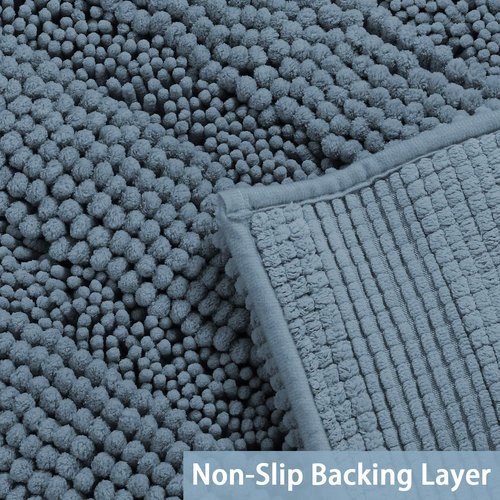 Turquoize Chenille Bathroom Rugs Set - Non-Slip Bath Mats for Bathroom Floor, Kitchen/Entryway (20" x 32" and 17" x 24"), Stone Blue