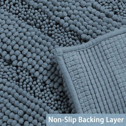 Turquoize Chenille Bathroom Rugs Set - Non-Slip Bath Mats for Bathroom Floor, Kitchen/Entryway (20" x 32" and 17" x 24"), Stone Blue