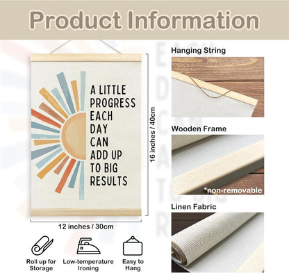 TLESKE Inspirational Mental Health Poster Frame - Progress Each Day Wall Art for Kids' Room | 12x16 Boho Sun Design