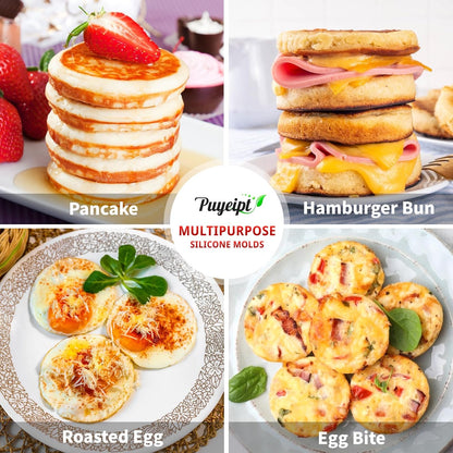Puyeipt Silicone Egg Molds - 4 Inch Jumbo Round Muffin Pans for Breakfast Sandwiches & Egg Bites