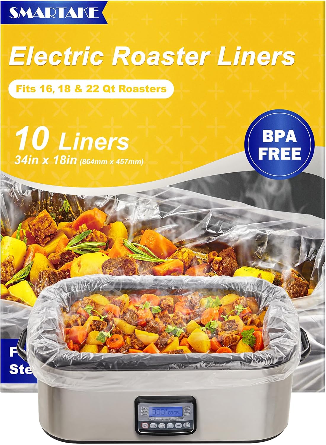 SMARTAKE Disposable Roaster Liners - 10 Count Plastic Cooking Bags for Easy Cleanup | Fits 16-22 Quart Roasters, 18 x 34 Inch