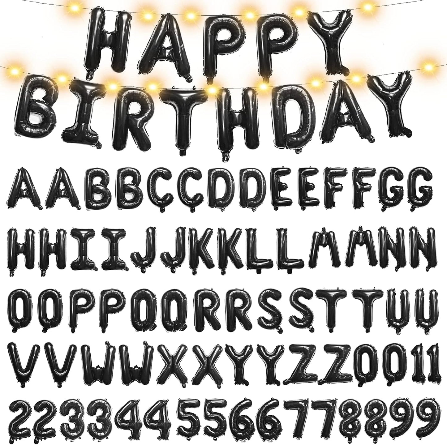 Skiennix 16" Foil Personalized Name Balloons - Custom Mylar Birthday & Event Decor | 85 PCS Set (Black)