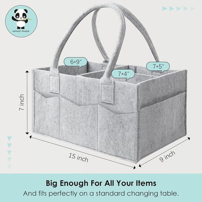 HIPHOP PANDA Diaper Caddy Organizer - Sturdy Portable Storage Bin for Newborn Essentials - Grey/Oatmeal 2-Pack