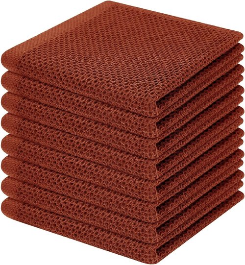 Homaxy 100% Cotton Waffle Weave Dish Cloths - Ultra Soft & Absorbent Kitchen Towels | 12x12 Inches, 8-Pack, Rust
