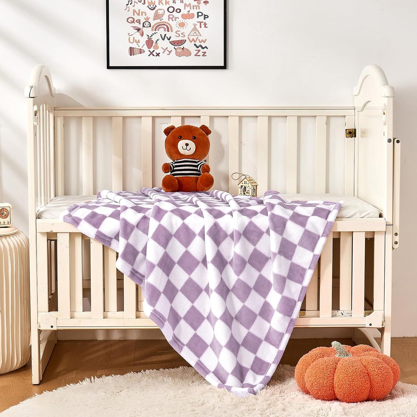 Yurhap Checkered Baby Blanket - Ultra Soft Fleece Receiving Blanket for Infants | 30''x40'', Purple