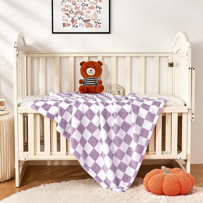 Yurhap Checkered Baby Blanket - Ultra Soft Fleece Receiving Blanket for Infants | 30''x40'', Purple