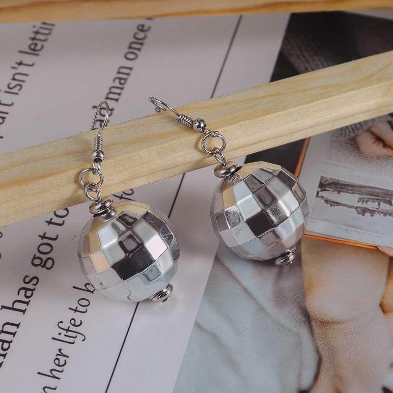 Gold Variation Christmas Earrings Glitter Ball Dangle Earrings 1.8cm Retro Disco Style