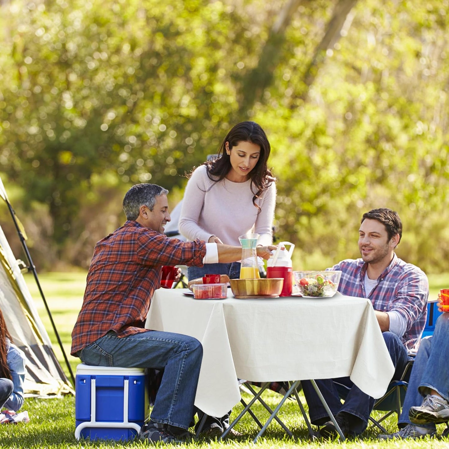 Square Vinyl Tablecloth - Flannel Backing, Waterproof & Wipeable | 54x54 Inch Ivory, 6 Pack for Dining & Outdoor Use