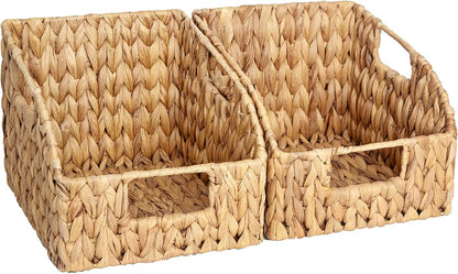 StorageWorks Wicker Storage Baskets - Handwoven Organizing Baskets with Built-in Handles | 2 Pack