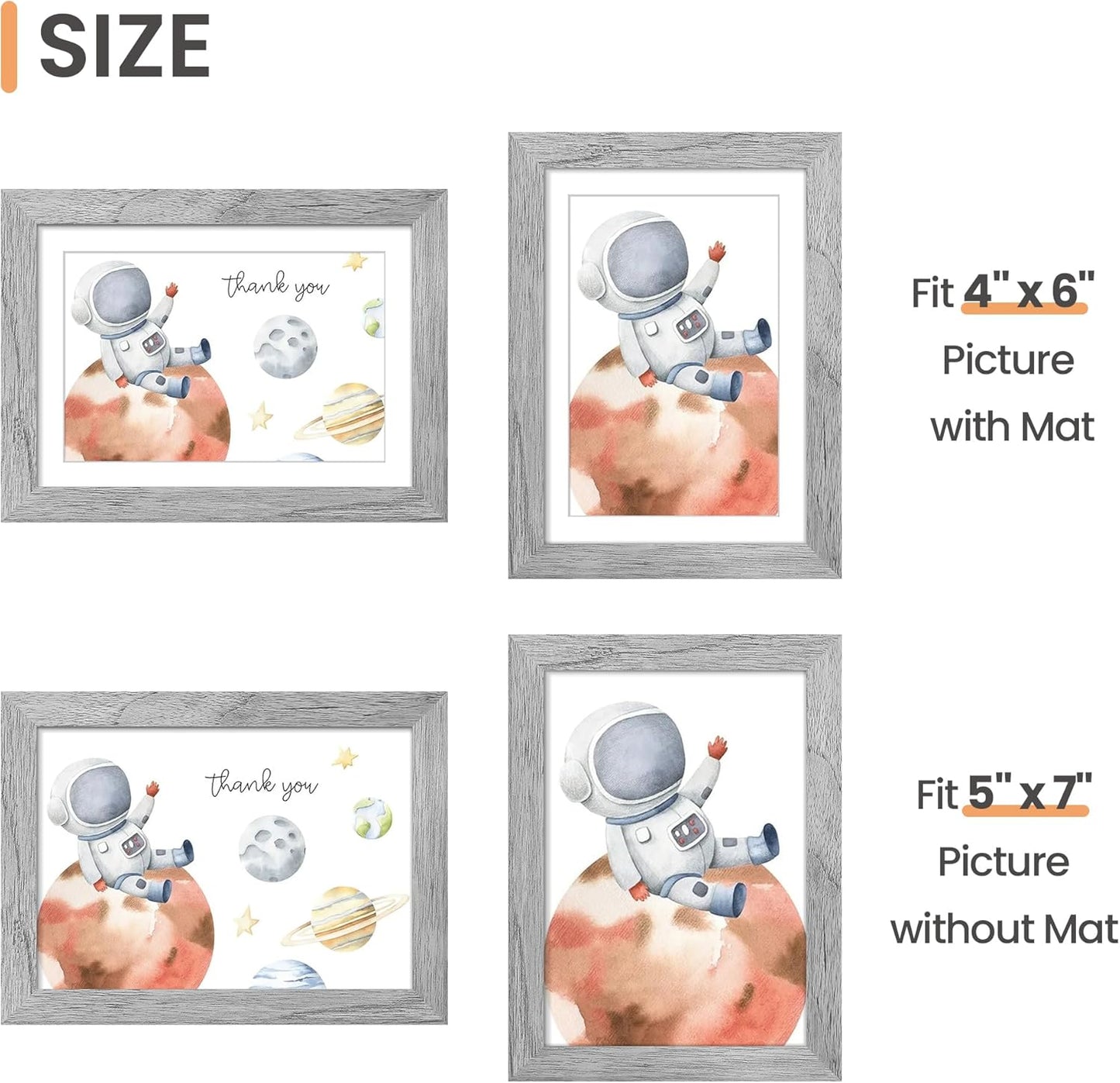 Upsimples 5x7 Picture Frame - Versatile Display for 4x6 Photos with Mat | Gray, 1 Pack