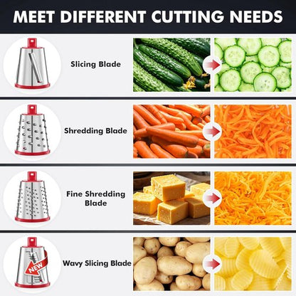 Geedel Rotary Cheese Grater - Upgraded Vegetable Shredder with 4 Blades | Easy Clean Kitchen Tool