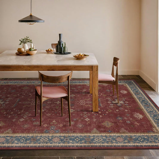 Regine Switzerland 6x8 Vintage Burgundy Dining Room Rug - Machine Washable Boho Carpet for Living Room