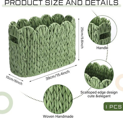 Kathfly Toilet Paper Storage Basket - Sage Green Scalloped Wicker Holder for Up to 6 Mega Rolls | Versatile Organizer for Home & Office