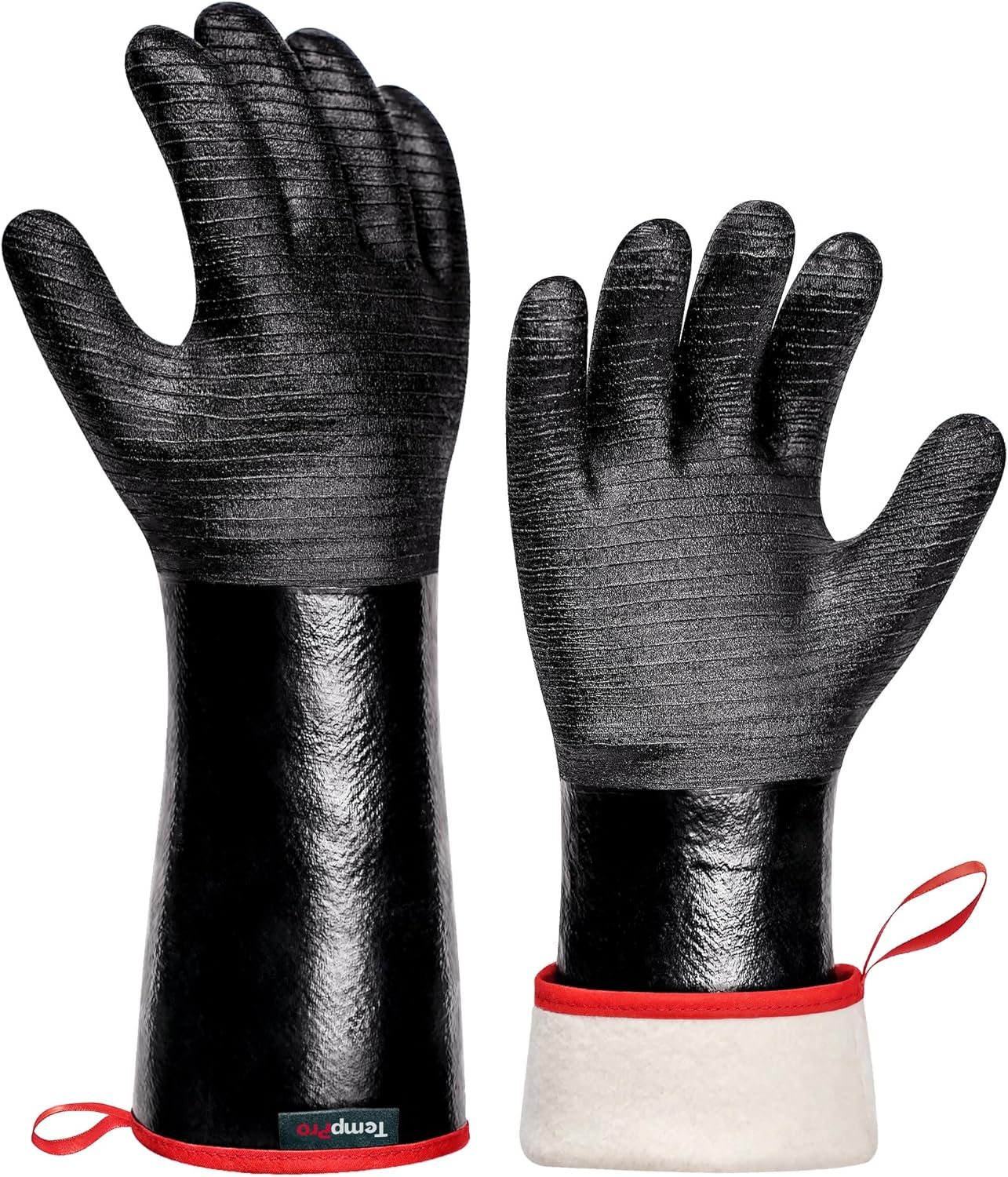 TempPro BBQ Gloves - 932°F Heat Resistant, Waterproof & Slip-Resistant Neoprene | 14" Grill Mitts for Fire Pit & Smoker