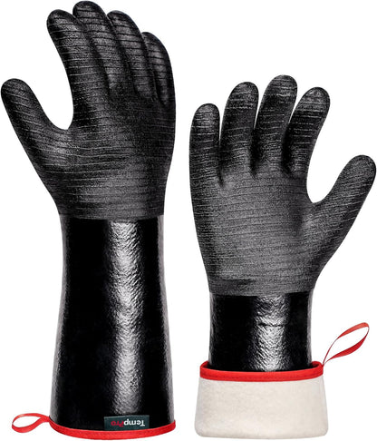 TempPro BBQ Gloves - 932°F Heat Resistant, Waterproof & Slip-Resistant Neoprene | 14" Grill Mitts for Fire Pit & Smoker