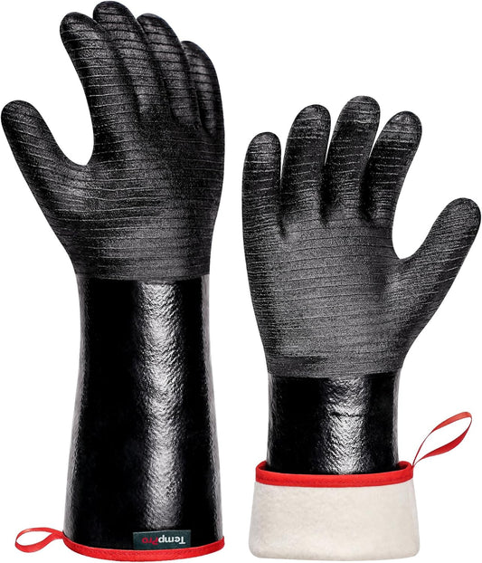 TempPro BBQ Gloves - 932°F Heat Resistant, Waterproof & Slip-Resistant Neoprene | 14" Grill Mitts for Fire Pit & Smoker