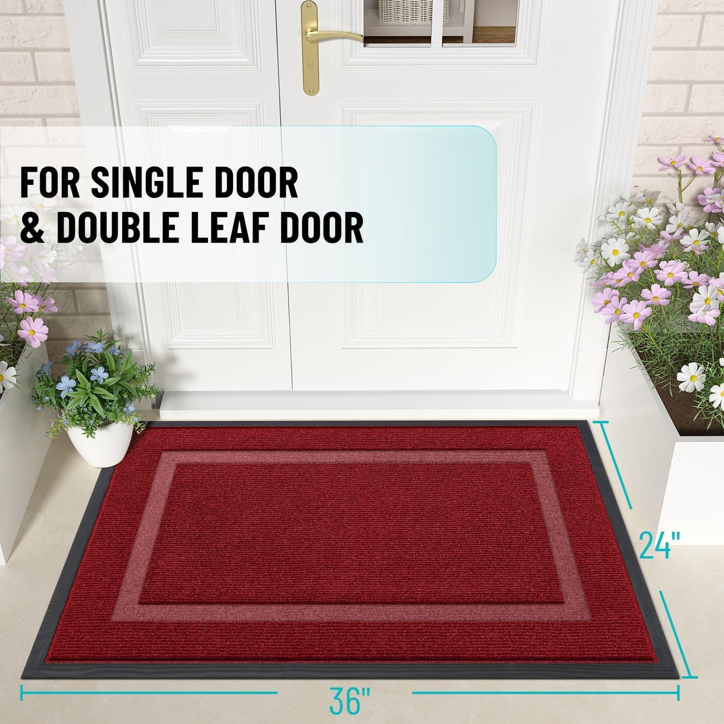 OLANLY Indoor Outdoor Front Door Mat - Waterproof All-Weather Doormat, Easy Clean, 36x24, Wine Red