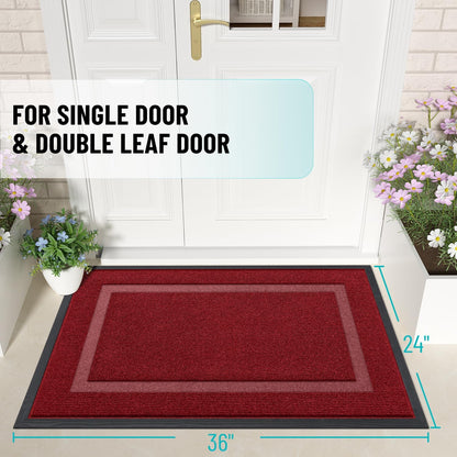 OLANLY Indoor Outdoor Front Door Mat - Waterproof All-Weather Doormat, Easy Clean, 36x24, Wine Red