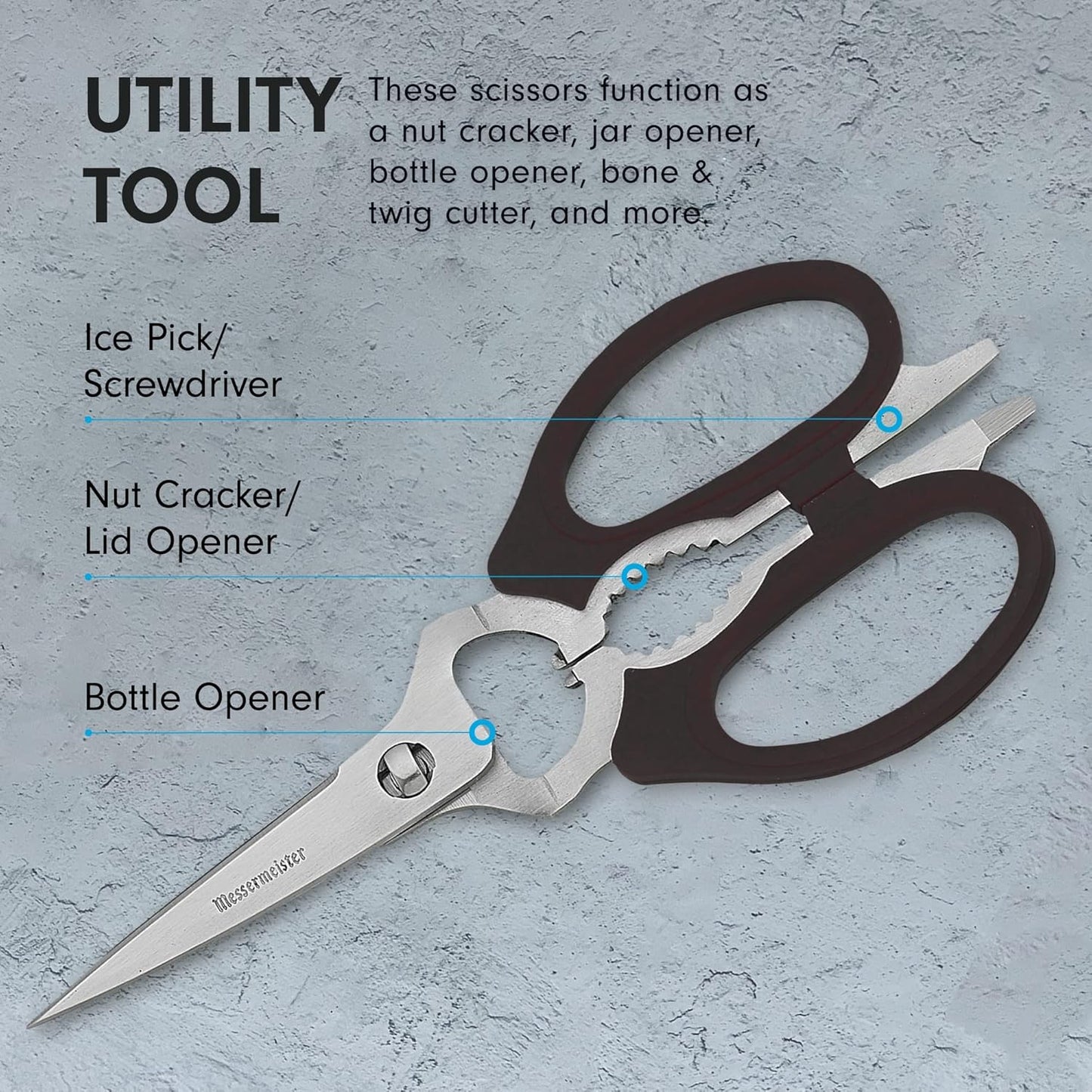 Messermeister 8-Inch Take-Apart Kitchen Scissors - Versatile Tools for Lefties & Righties | Black Finish