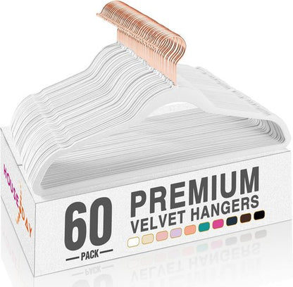 HOUSE DAY White Velvet Hangers - Premium Non-Slip Felt Clothes Hangers | 60 Pack, Durable Heavy Duty Design