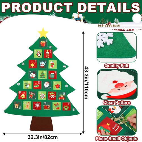 Christmas Tree Advent Calendar 2025 - 24-Day Countdown with Festive Pockets | Perfect Holiday Decor for Kids & Adults
