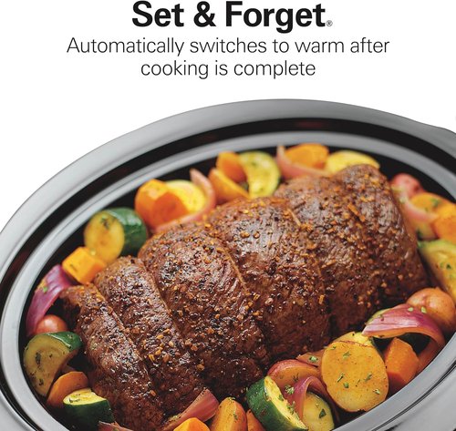 Hamilton Beach 7 Quart Programmable Slow Cooker - Portable with Lid Latch Strap, Black