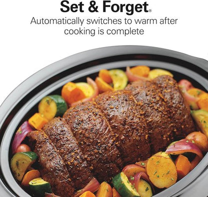 Hamilton Beach 7 Quart Programmable Slow Cooker - Portable with Lid Latch Strap, Black