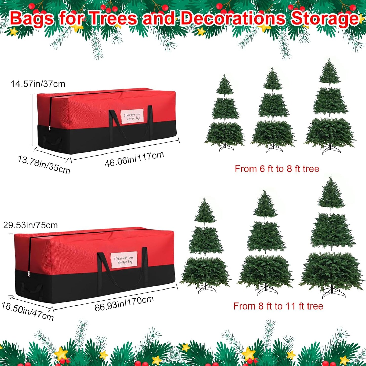 Skiennix Christmas Tree Storage Bag - Heavy-Duty 600D Oxford for 10 Ft Trees | Reinforced Handles & Zipper Pocket