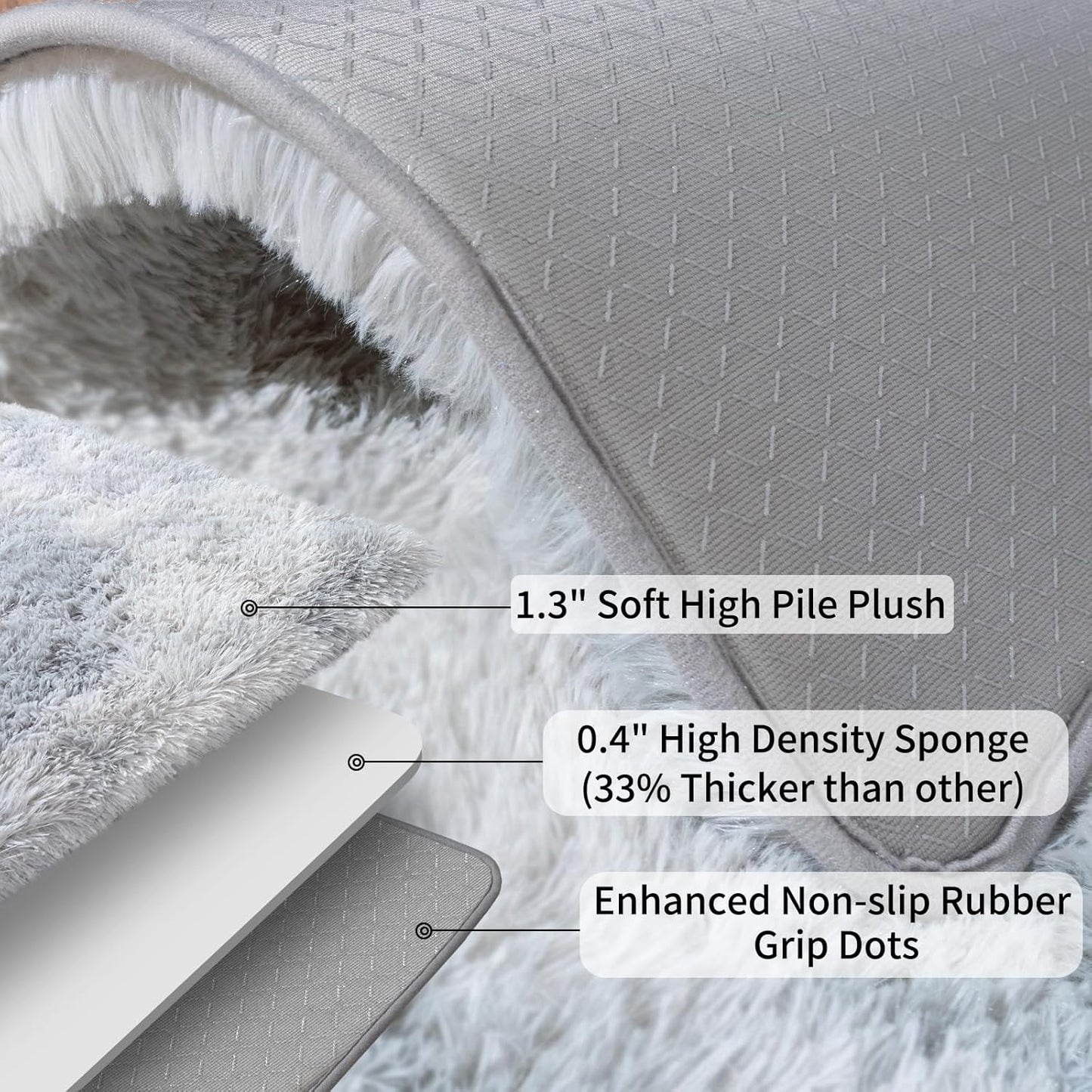 Skiennix Ultra Soft Runner Rug - Non-Slip Rubber Backing & Thick Memory Sponge | 2x3 Feet Light Grey Shag Area Rug