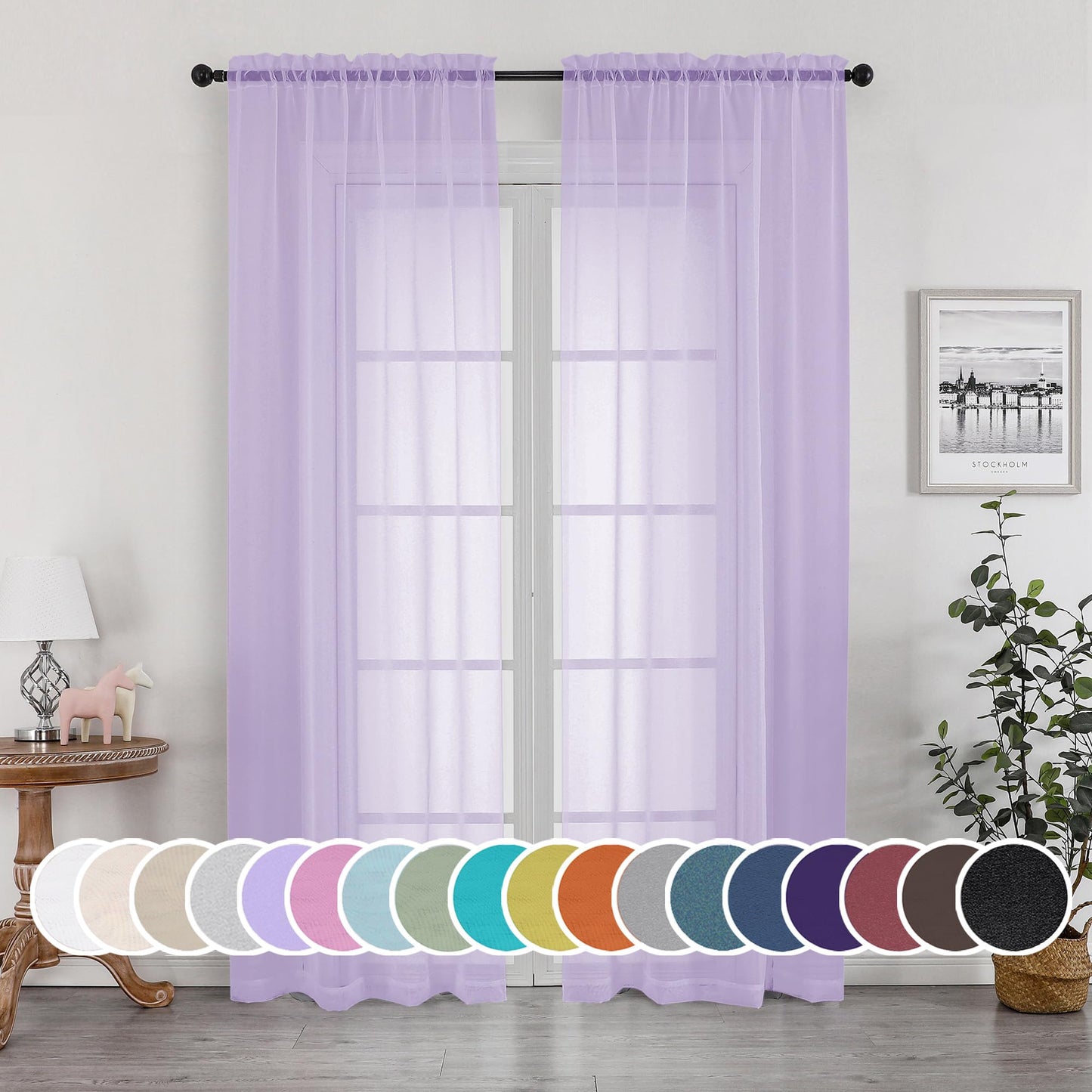 OWENIE Sheer Curtains 84 inches Long for Bedroom Living Room 2 Panels Set, Rod Pocket Soft Light Filtering Privacy Fimly Sheer Curtains & Drapes, Solid Purple Window Treatments, 42Wx84L