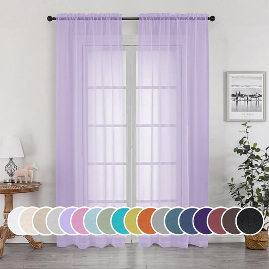 OWENIE Sheer Curtains 84 inches Long for Bedroom Living Room 2 Panels Set, Rod Pocket Soft Light Filtering Privacy Fimly Sheer Curtains & Drapes, Solid Purple Window Treatments, 42Wx84L