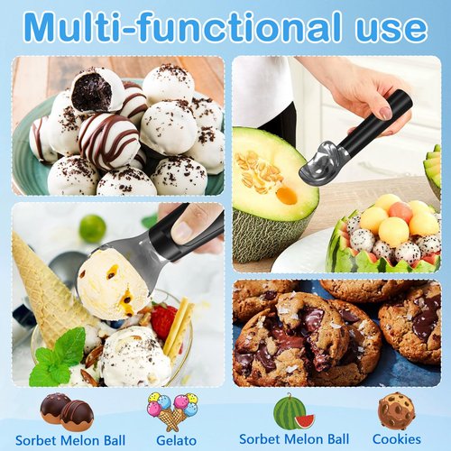 Electric Heated Ice Cream Scoop - Rechargeable Icecream Scoop with LED Display, IP67 Waterproof, Professional lce Cream Scoop for Hard lce Cream by Huyho (Black)