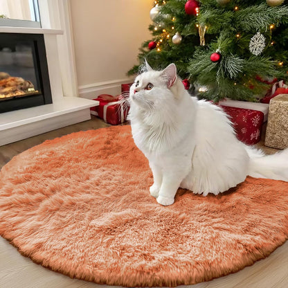 OLANLY Round Area Rug - Soft & Fluffy Muted Orange Shaggy Carpet | 3 ft Circle for Bedroom & Living Room