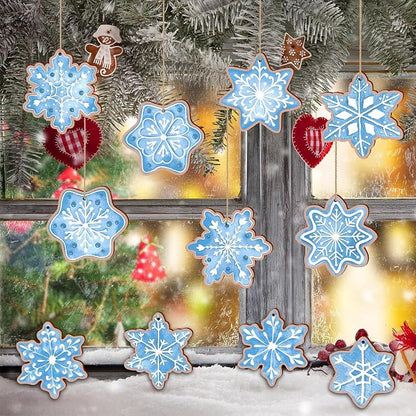12 Pcs Blue Wooden Snowflake Ornaments - Christmas Tree Decorations - Variation of THIS listing: Blue Snowflake-2