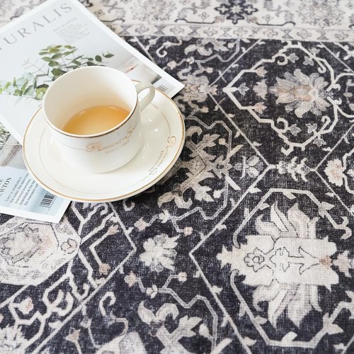 Hallway Runner Rug by Hallway - Washable Vintage Non-Slip 2'6''x14'' Indoor Carpet in Black