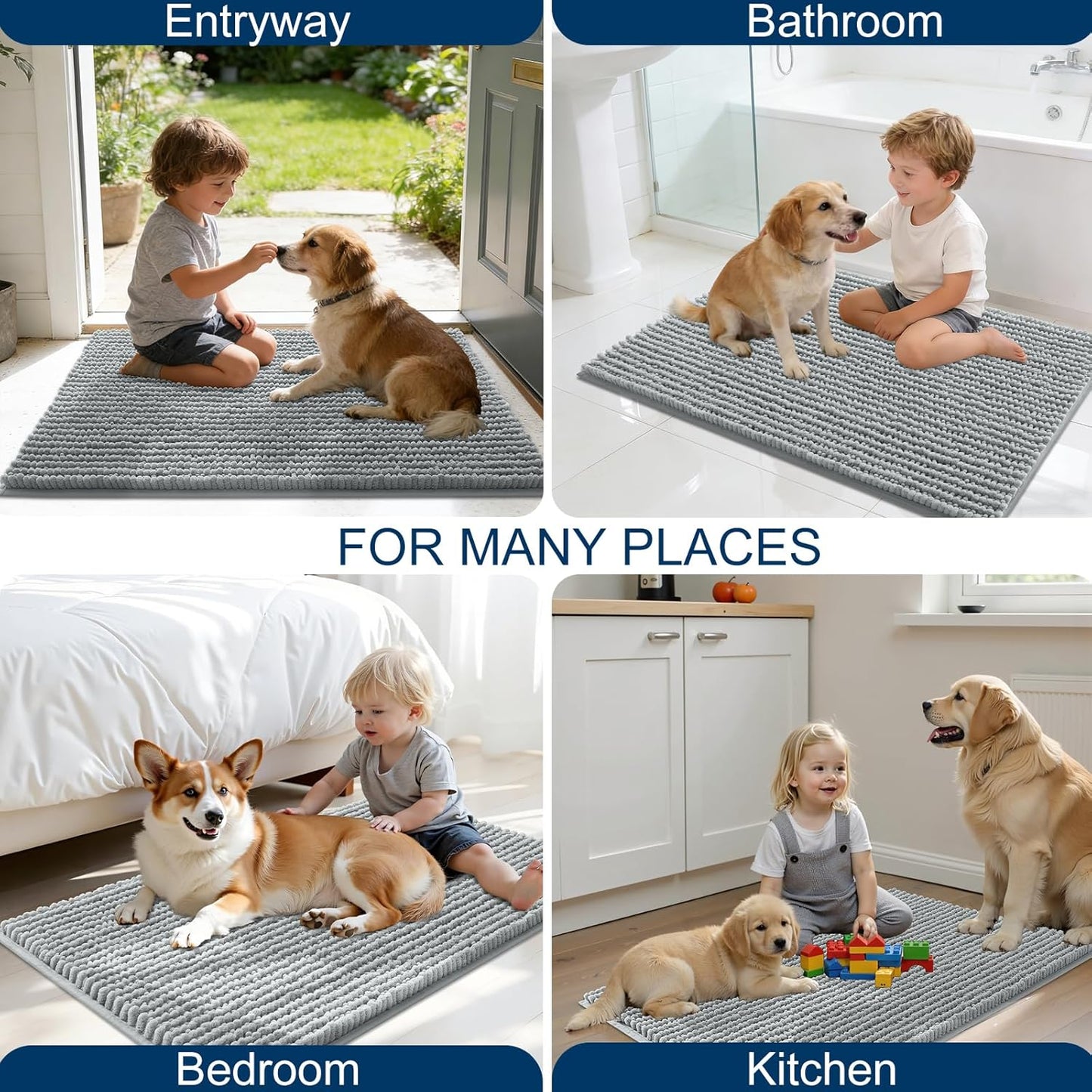 OLANLY Dog Door Mat - Ultra Absorbent Chenille Mud Doormat | Non-Slip, Washable, 30x20, Grey