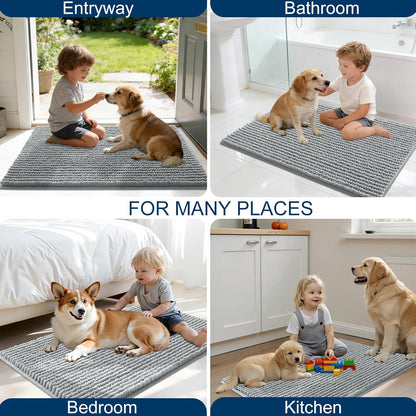 OLANLY Dog Door Mat - Ultra Absorbent Chenille Mud Doormat | Non-Slip, Washable, 30x20, Grey