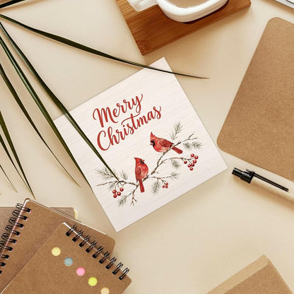Winter Cardinal Desk Box Sign - 5x5 in Christmas Wood Decor, Variation of THIS listing: Cardinals 02