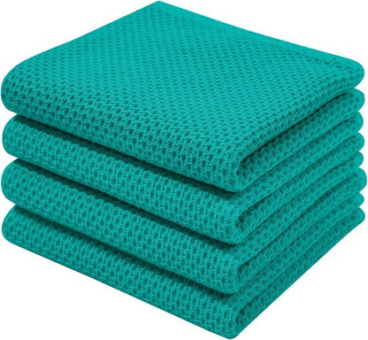 Homaxy 100% Cotton Waffle Weave Kitchen Dish Towels - Ultra Soft & Absorbent | 13 x 28 Inches, 4-Pack, Teal
