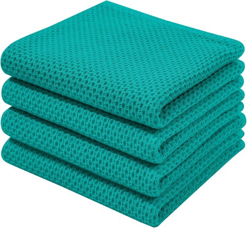 Homaxy 100% Cotton Waffle Weave Kitchen Dish Towels - Ultra Soft & Absorbent | 13 x 28 Inches, 4-Pack, Teal